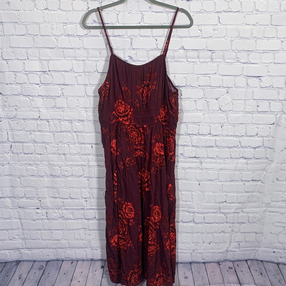 Old Navy Womens Midi Dress Floral Tiered Deep Red & Purple Size XL Flowy Fall